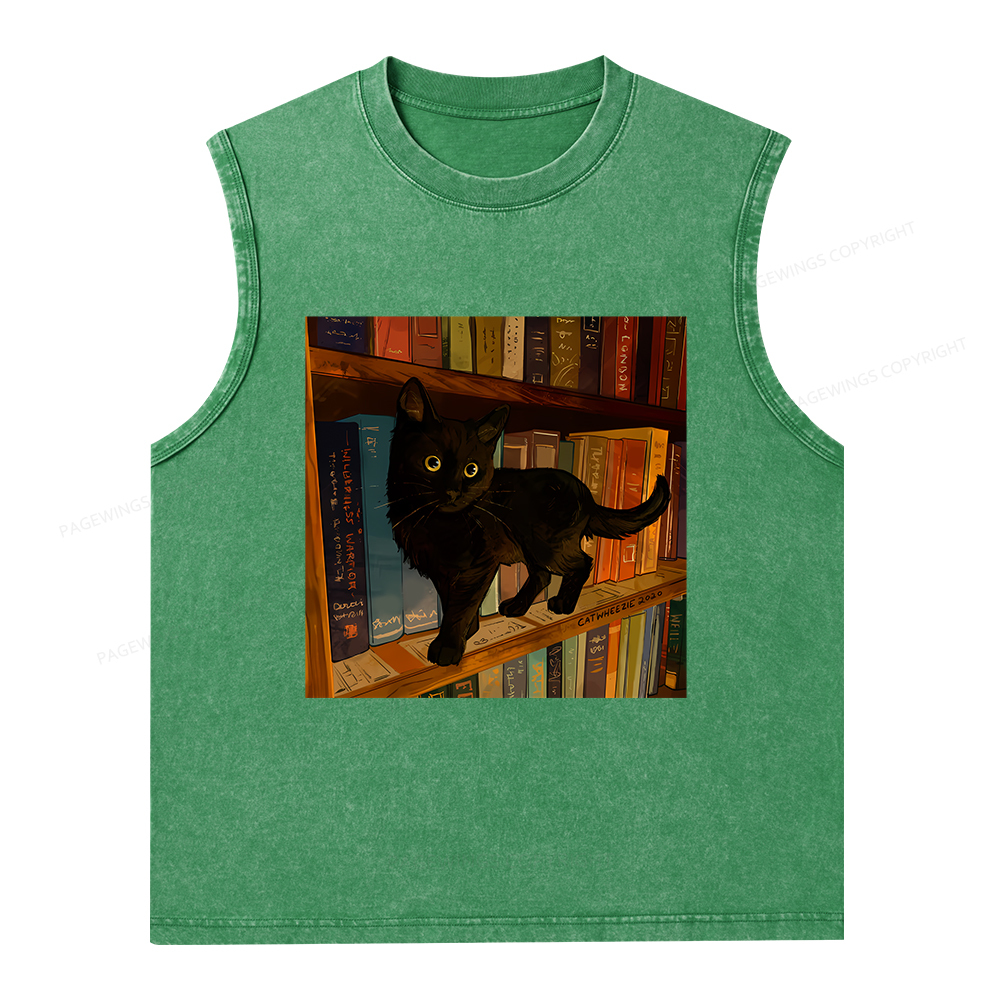 Pagewings Little Library Cat Unisex Washed Tank Top