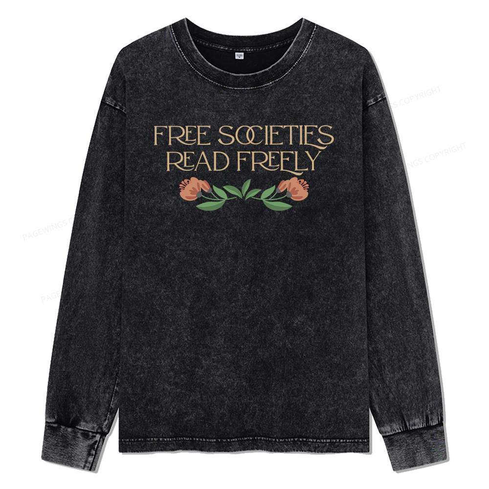 Pagewings Free Societies Read Freely Unisex Washed Long Sleeve T-shirt