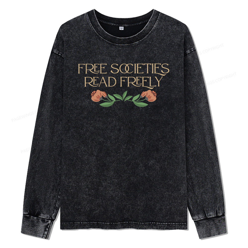 Pagewings Free Societies Read Freely Unisex Washed Long Sleeve T-shirt