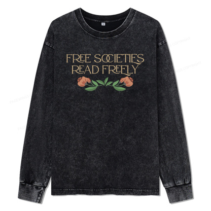 Pagewings Free Societies Read Freely Unisex Washed Long Sleeve T-shirt