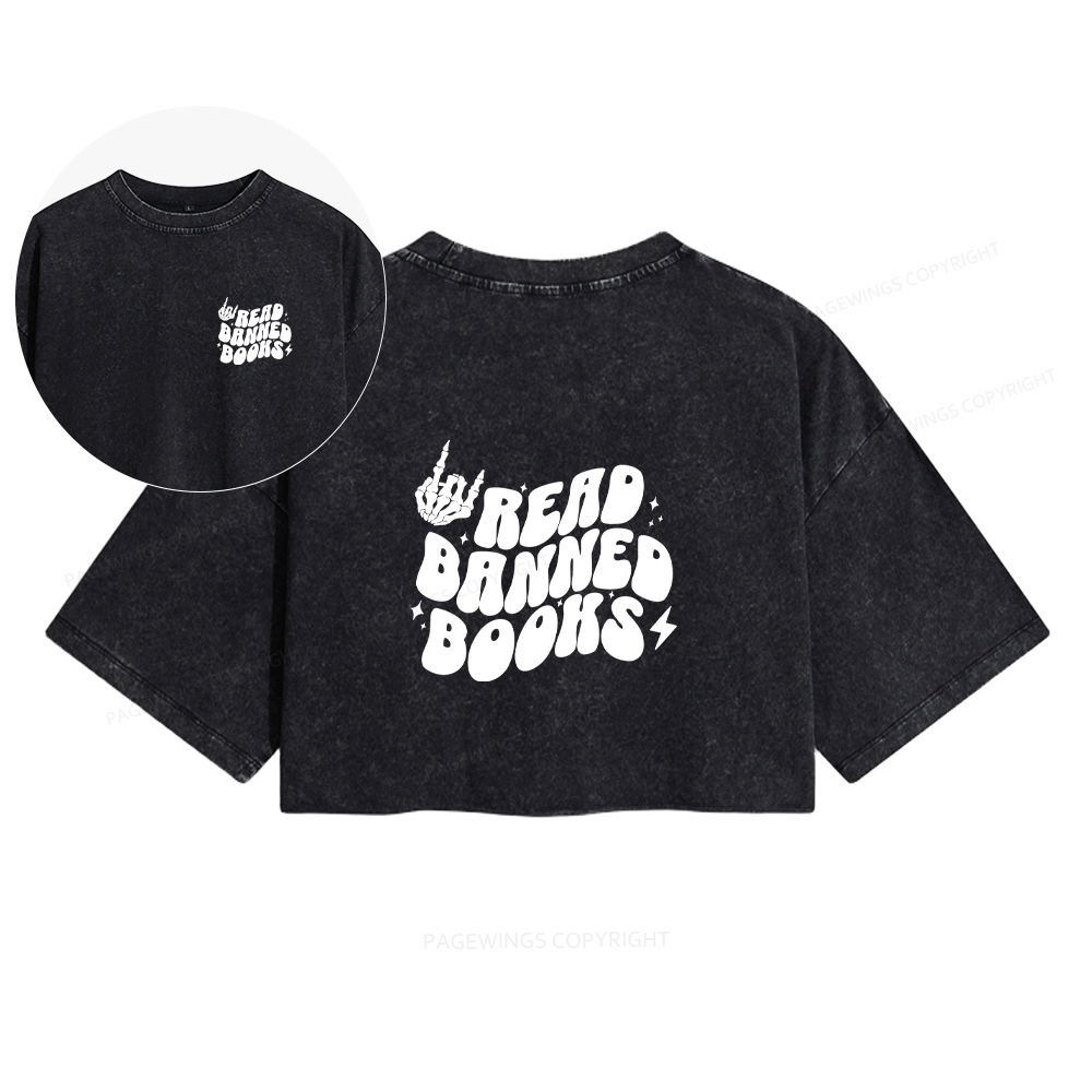 Pagewings Read Banned Books Women's Washed Cropped T-shirt