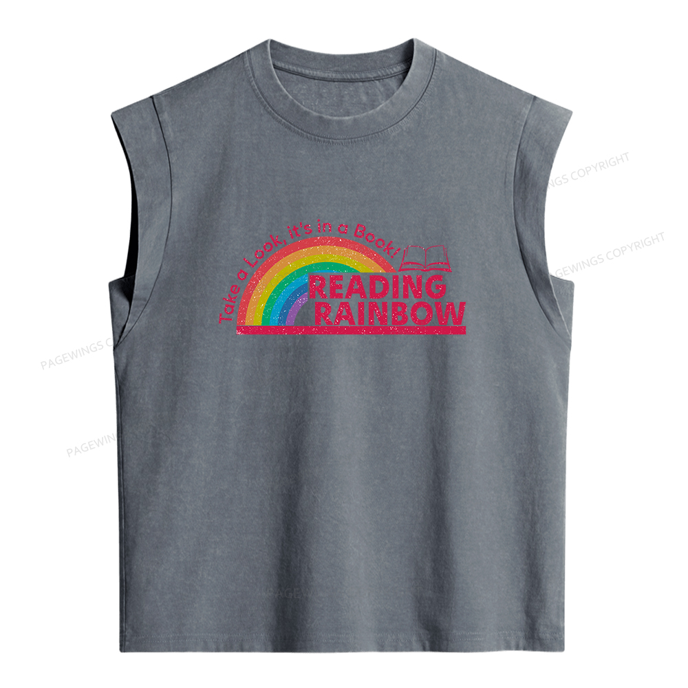 Pagewings Reading With Rainbow Women's Washed Tank Top