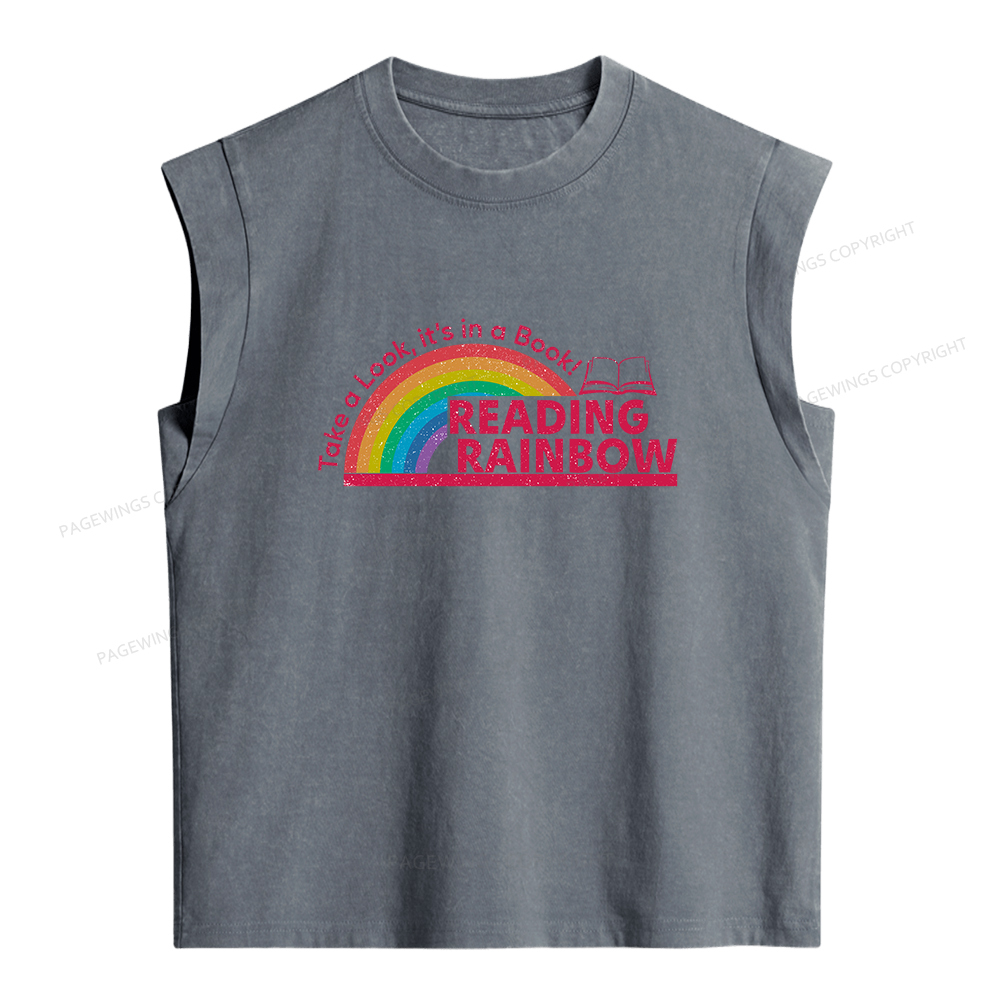 Pagewings Reading With Rainbow Women's Washed Tank Top