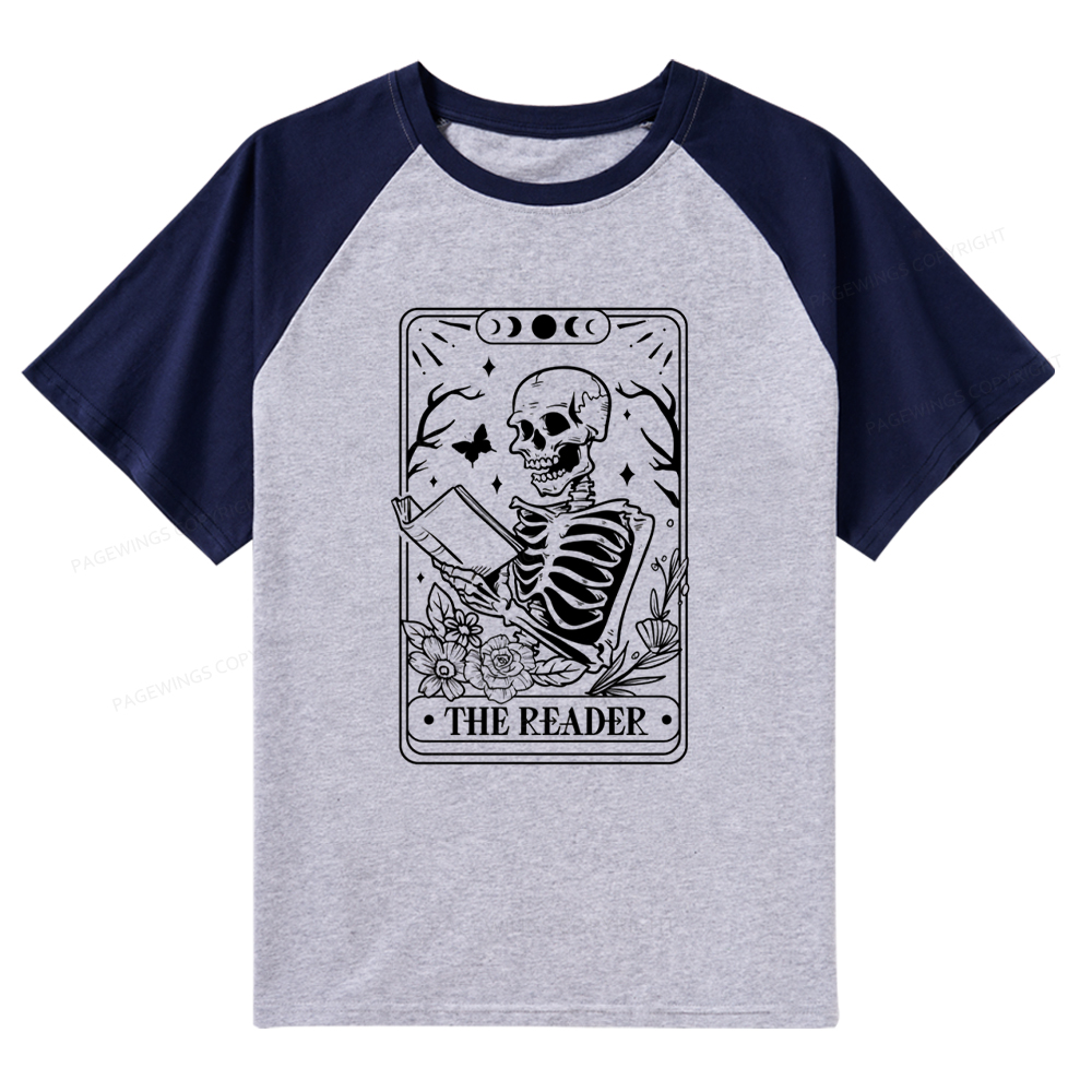 Pagewings Halloween The Reader Tarot Card Raglan T-shirt