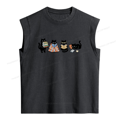 Pagewings Black Cats Reading Women's Washed Tank Top