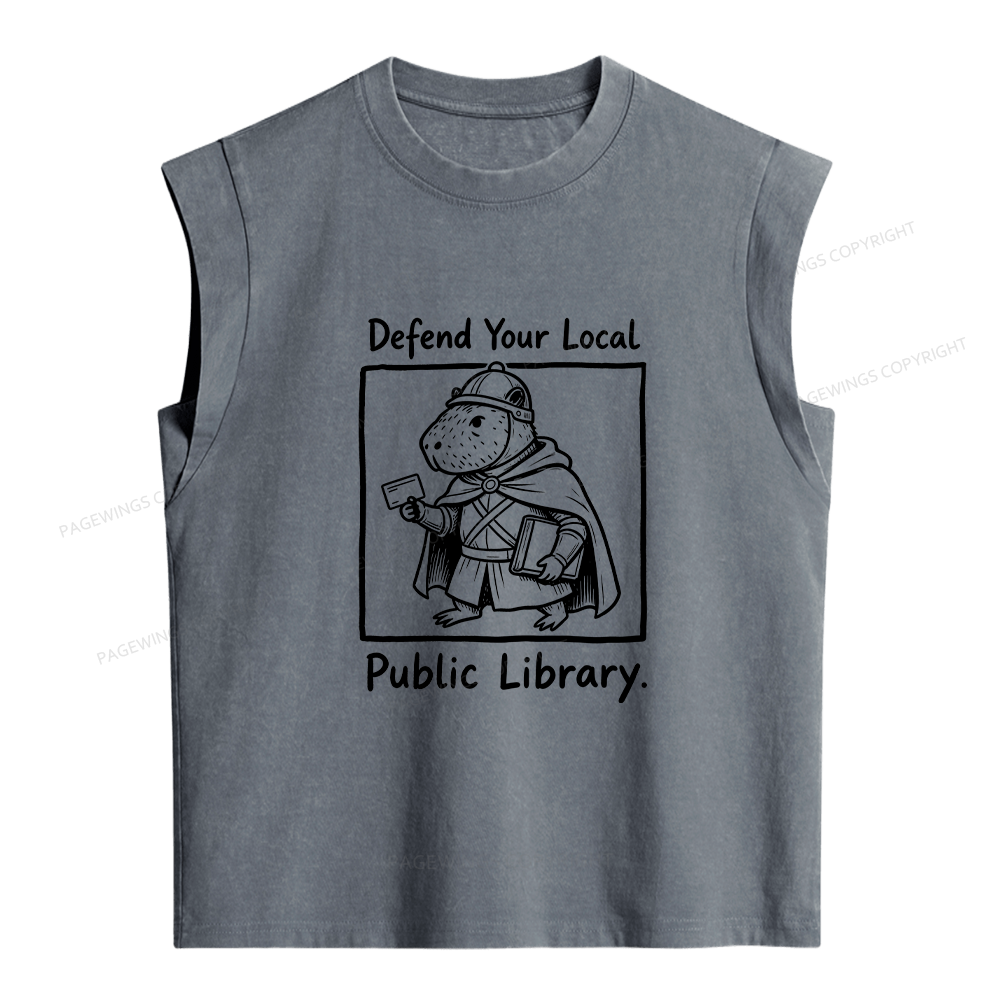 Pagewings Defend Your Local Public Library Women's Washed Tank Top