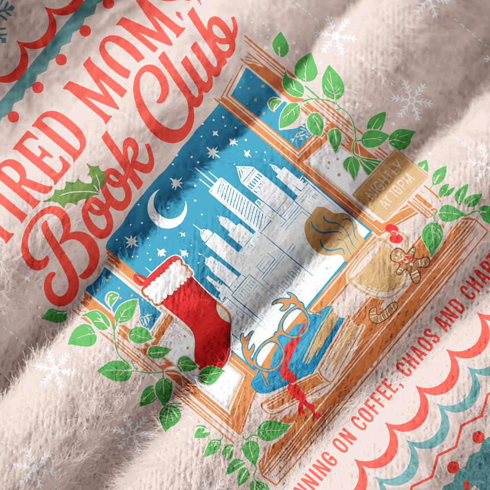 Pagewings Mom Life Coffee Books Christmas Off Shoulder Ugly Knit Sweater