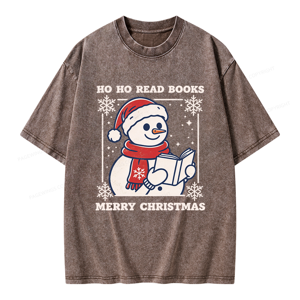 Pagewings Ho Ho Read Books Unisex Washed T-shirt