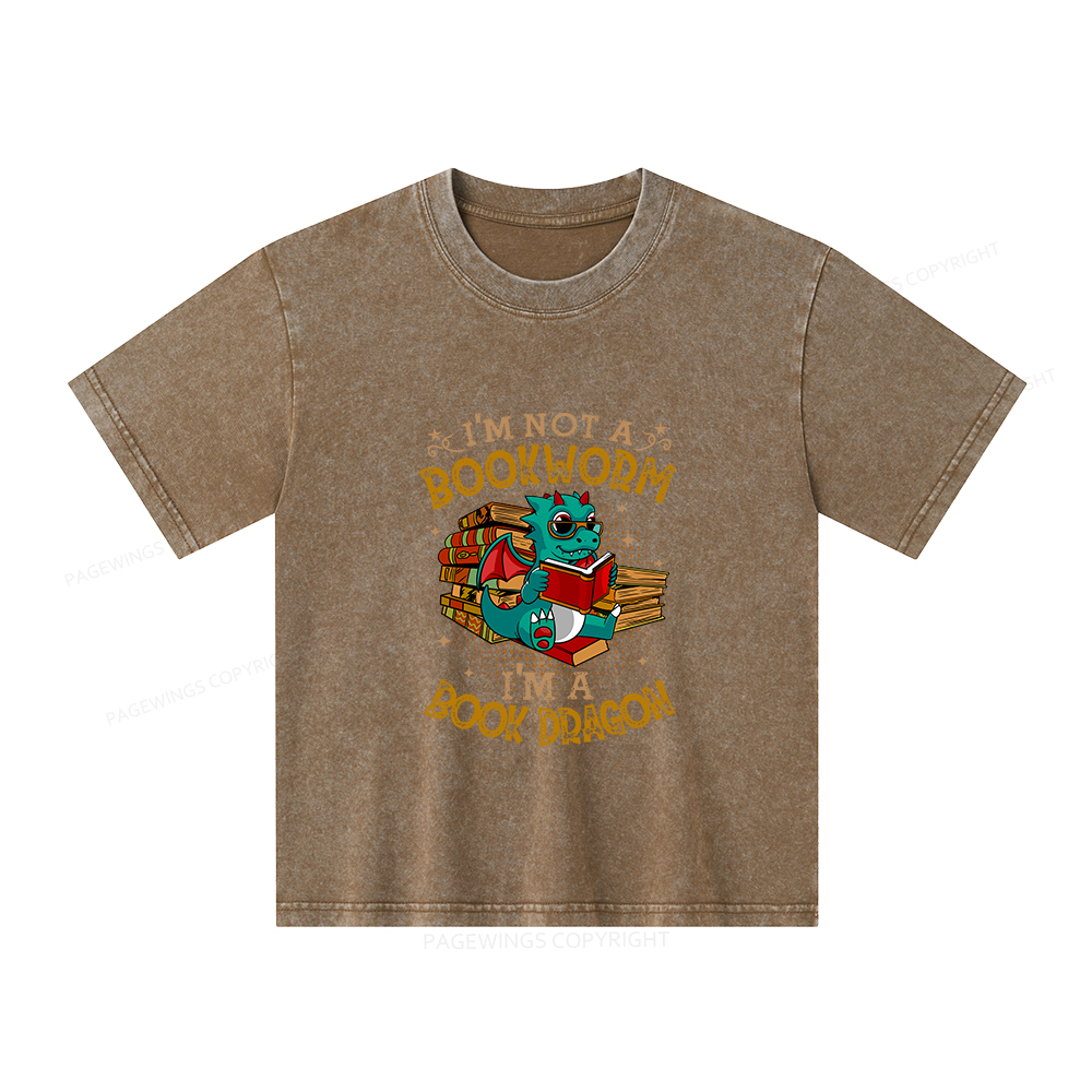 Pagewings Book Dragon T Shirts Unisex Kids Washed T-shirt