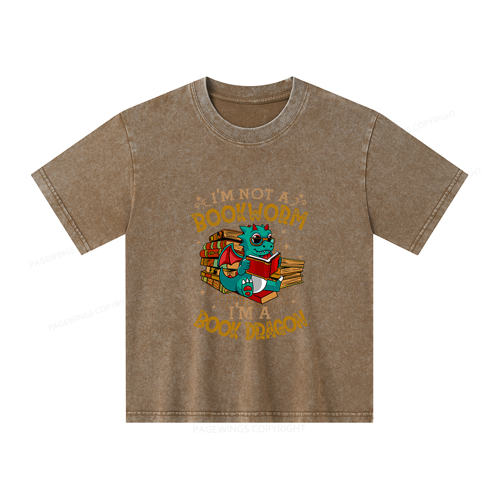 Pagewings Book Dragon T Shirts Unisex Kids Washed T-shirt