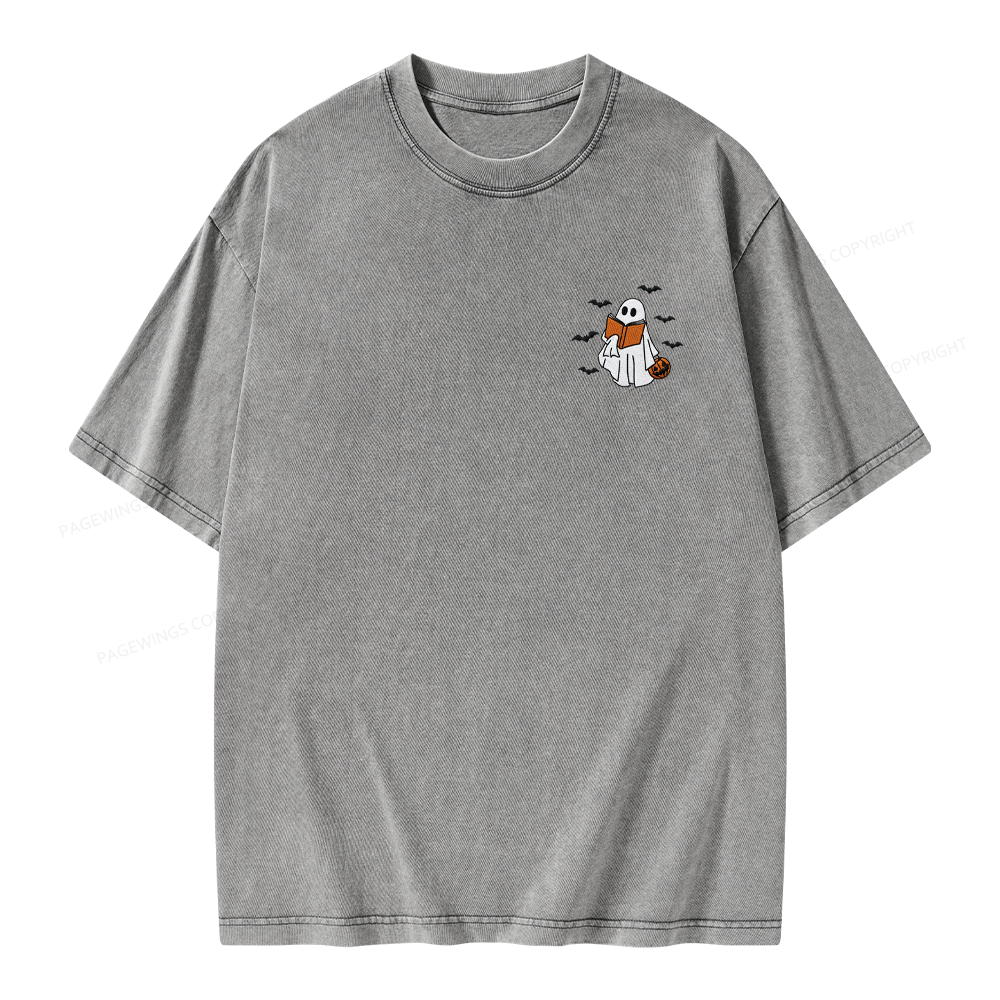 Pagewings Embroidered Book Lover Halloween Unisex Washed T-shirt