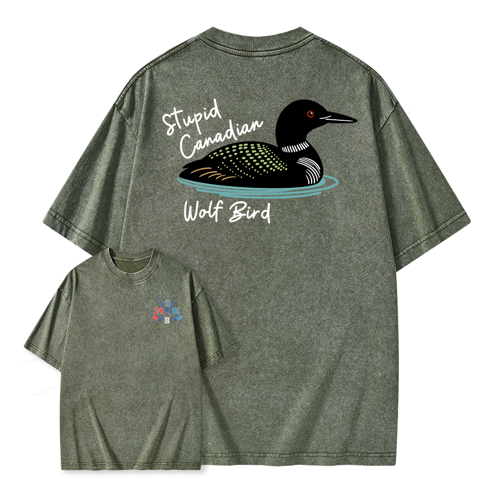 Pagewings Stupid Canadian Wolf Bird Unisex Washed T-shirt