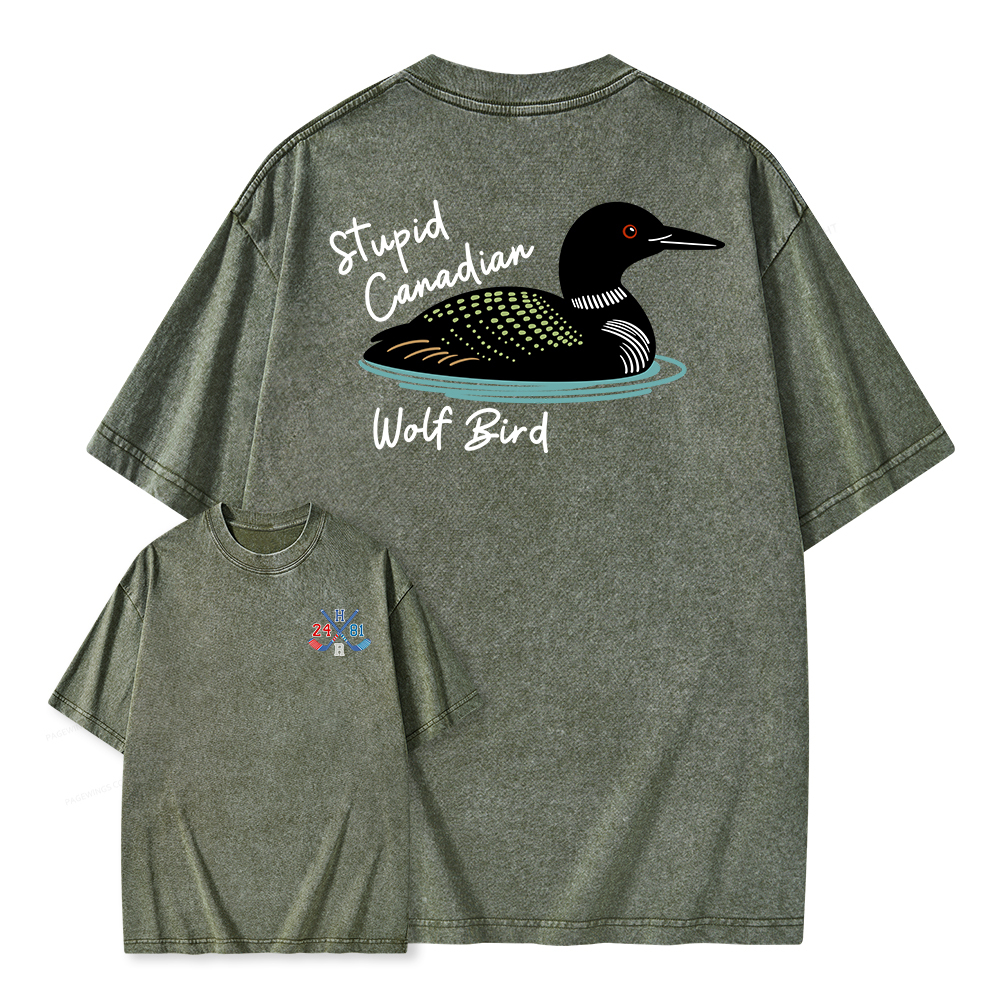 Pagewings Stupid Canadian Wolf Bird Unisex Washed T-shirt
