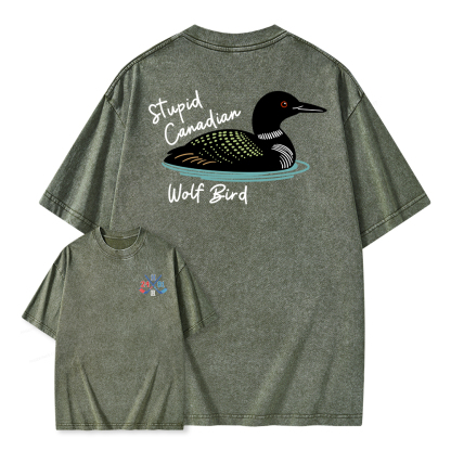 Pagewings Stupid Canadian Wolf Bird Unisex Washed T-shirt