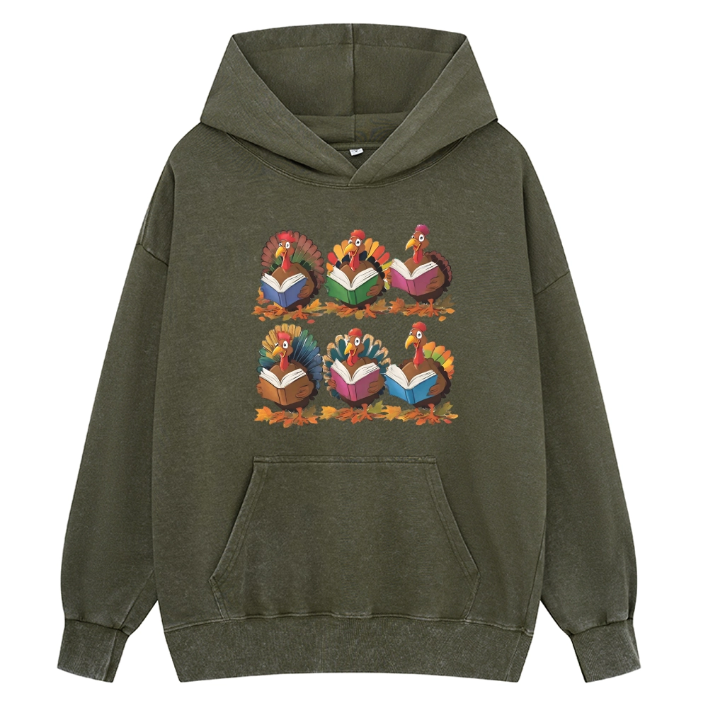 Pagewings Thanksgiving Fall Reading Turkey Unisex Washed Hoodie