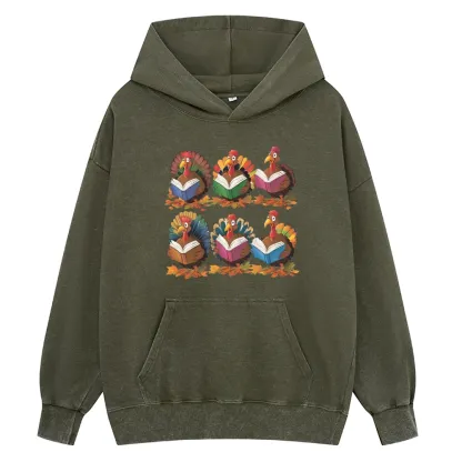 Pagewings Thanksgiving Fall Reading Turkey Unisex Washed Hoodie