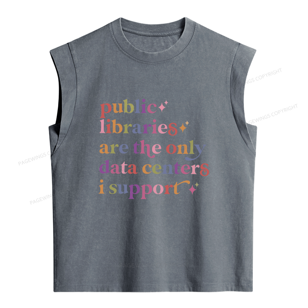 Pagewing Public Libraries Are The Only Data Centers Women's Washed Tank Top