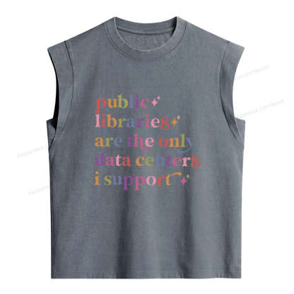 Pagewing Public Libraries Are The Only Data Centers Women's Washed Tank Top