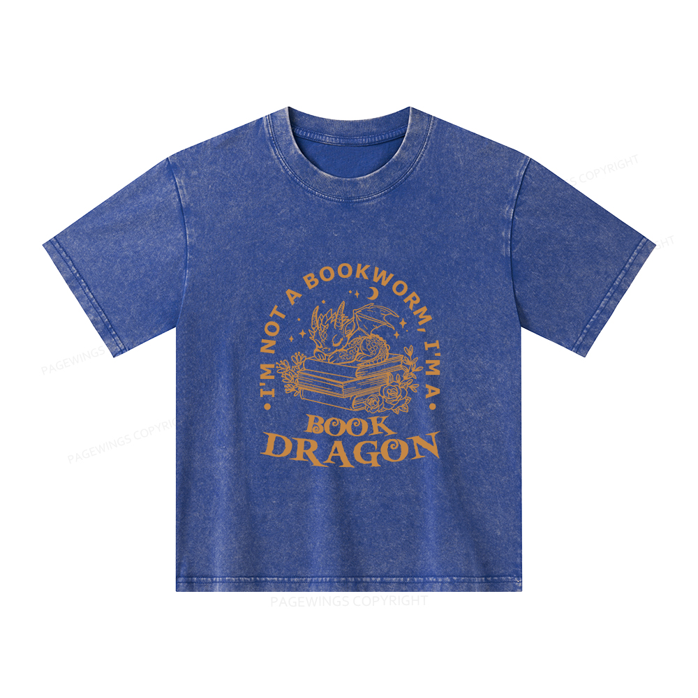 Pagewings I’m Not A Bookworm I’m A Book Dragon Unisex Kids Washed T-shirt