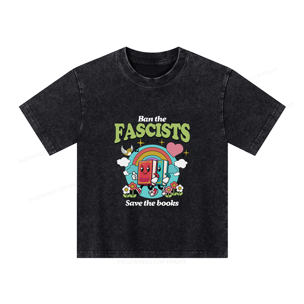 Pagewings Ban the Fascists Save the Books Unisex Kids Washed T-shirt
