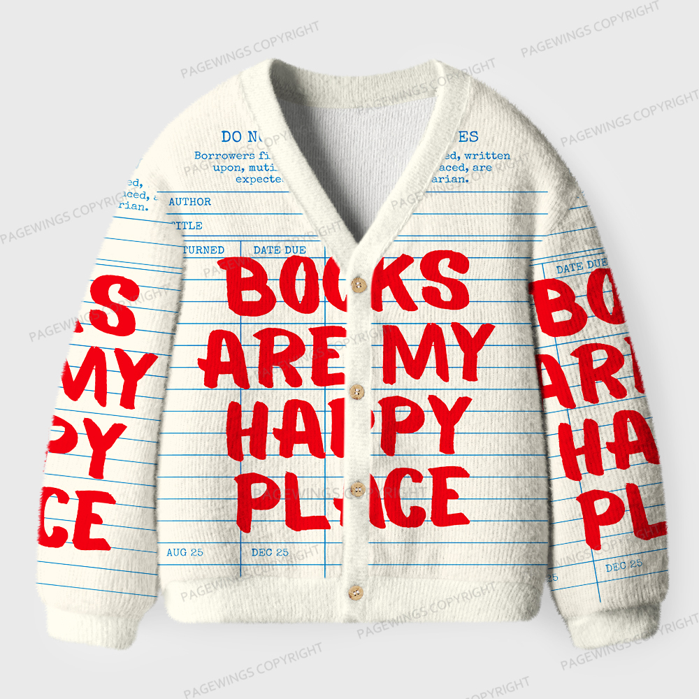 Pagewings Books Are My Happy Place Unisex Ugly Cardigan Sweaters