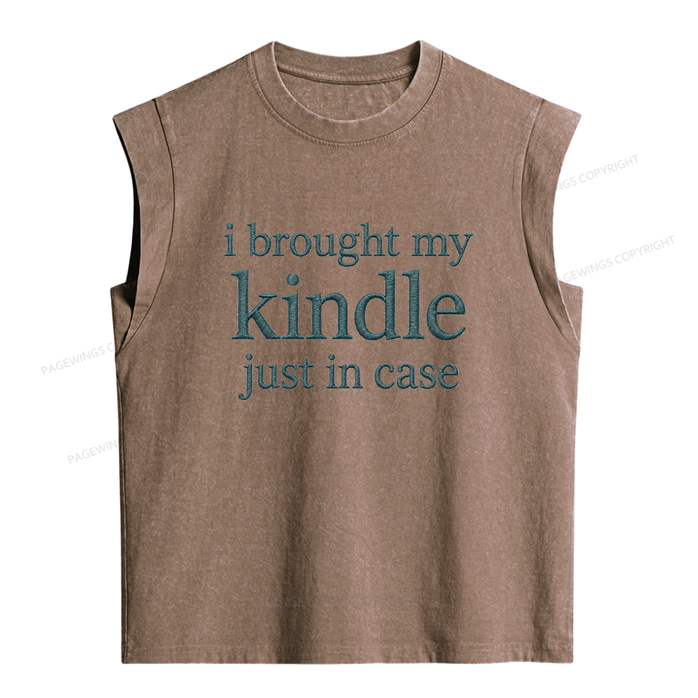 Pagewings Embroidered I Brought My Kindle Women's Washed Tank Top