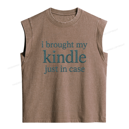 Pagewings Embroidered I Brought My Kindle Women's Washed Tank Top
