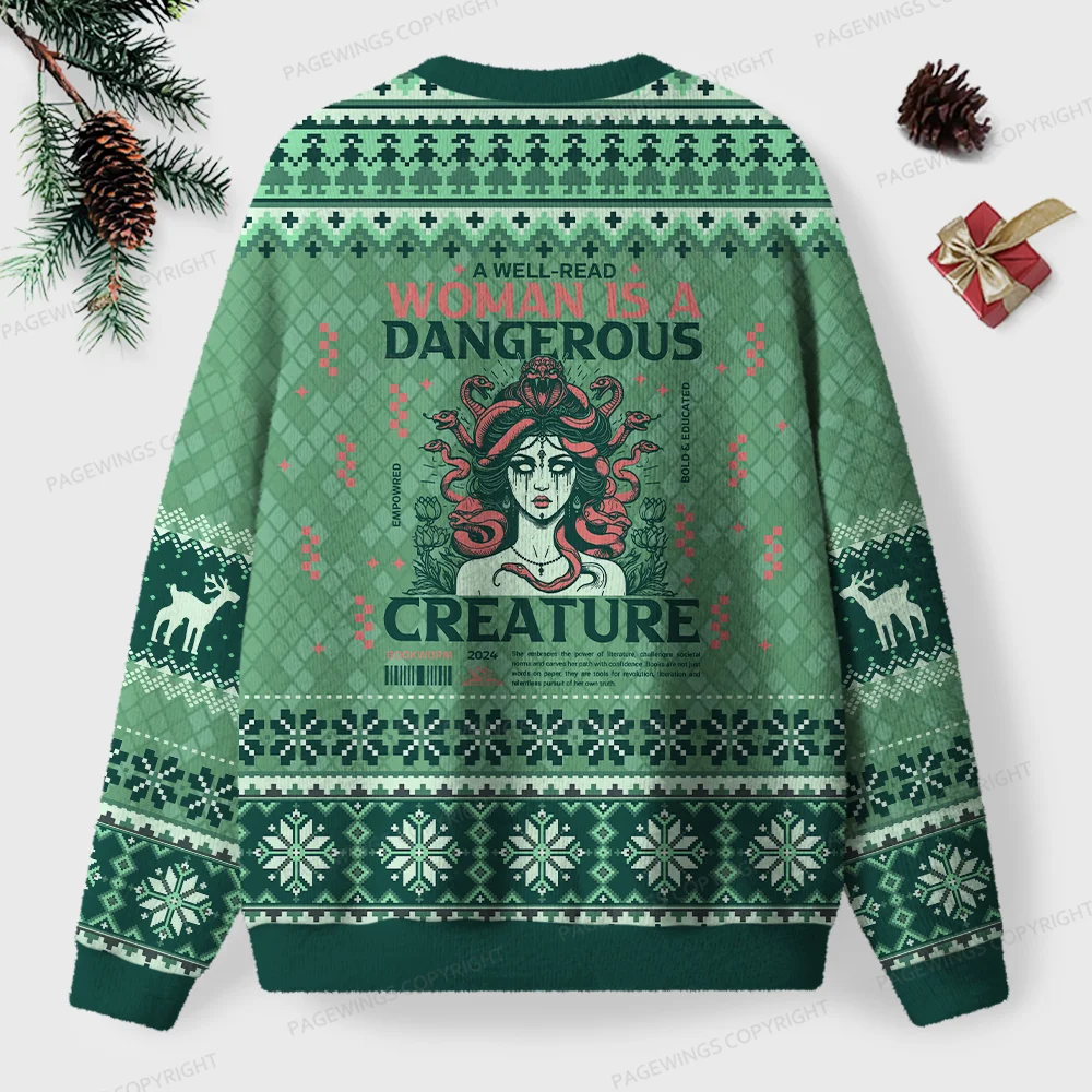 Pagewings A Well-Read Woman Is A Dangerous Creature Unisex Ugly Knit Sweatshirt