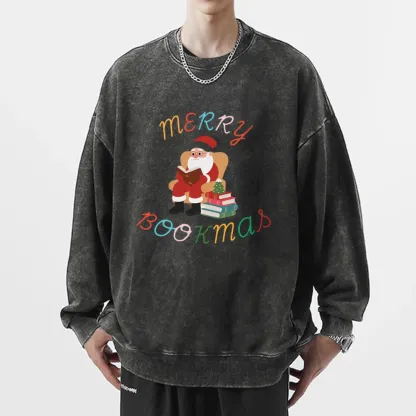 Pagewings Merry Bookmas Christmas Unisex Washed Sweatshirt