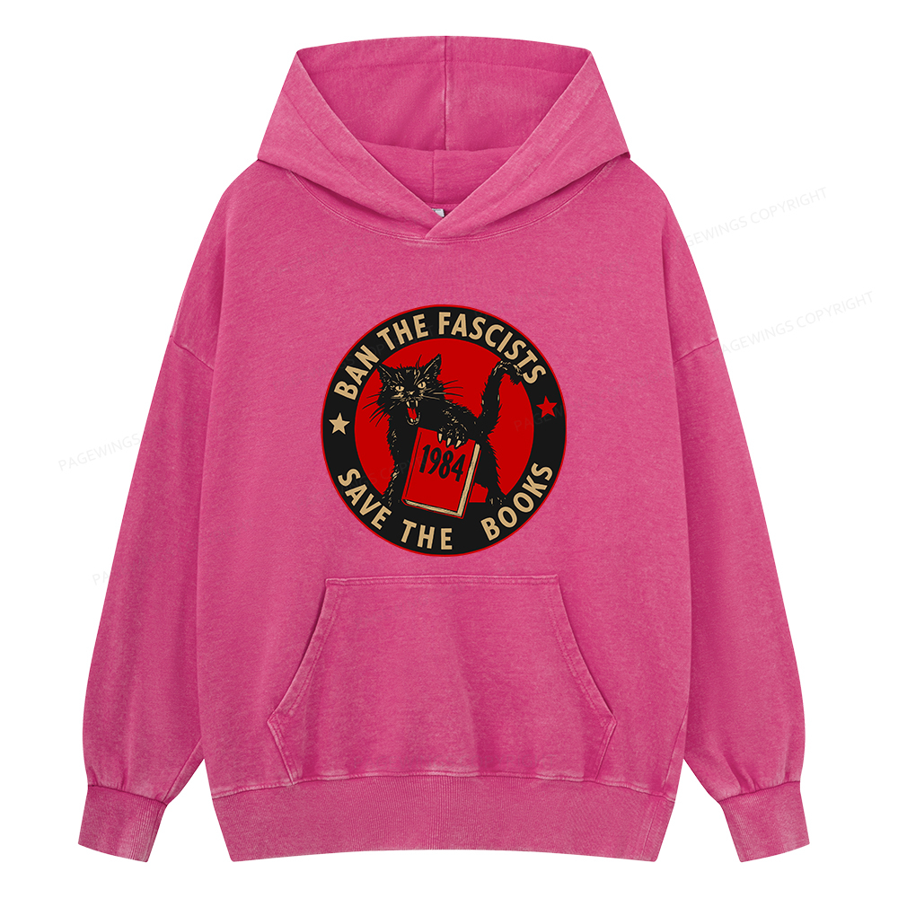 Pagewings Ban The Fascists Save The Books Unisex Washed Hoodie