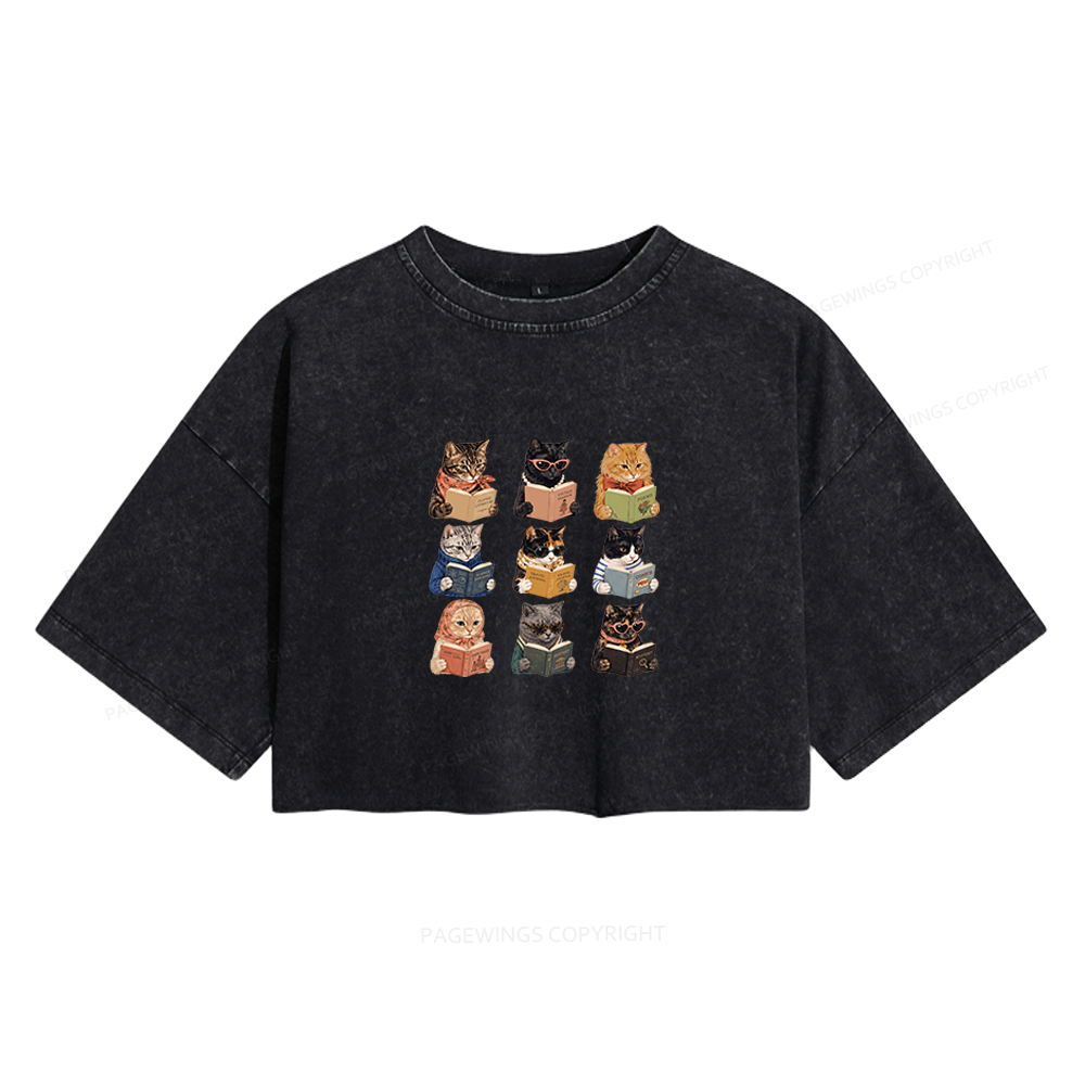 Pagewings Fashion Book Lover Women's Washed Cropped T-shirt