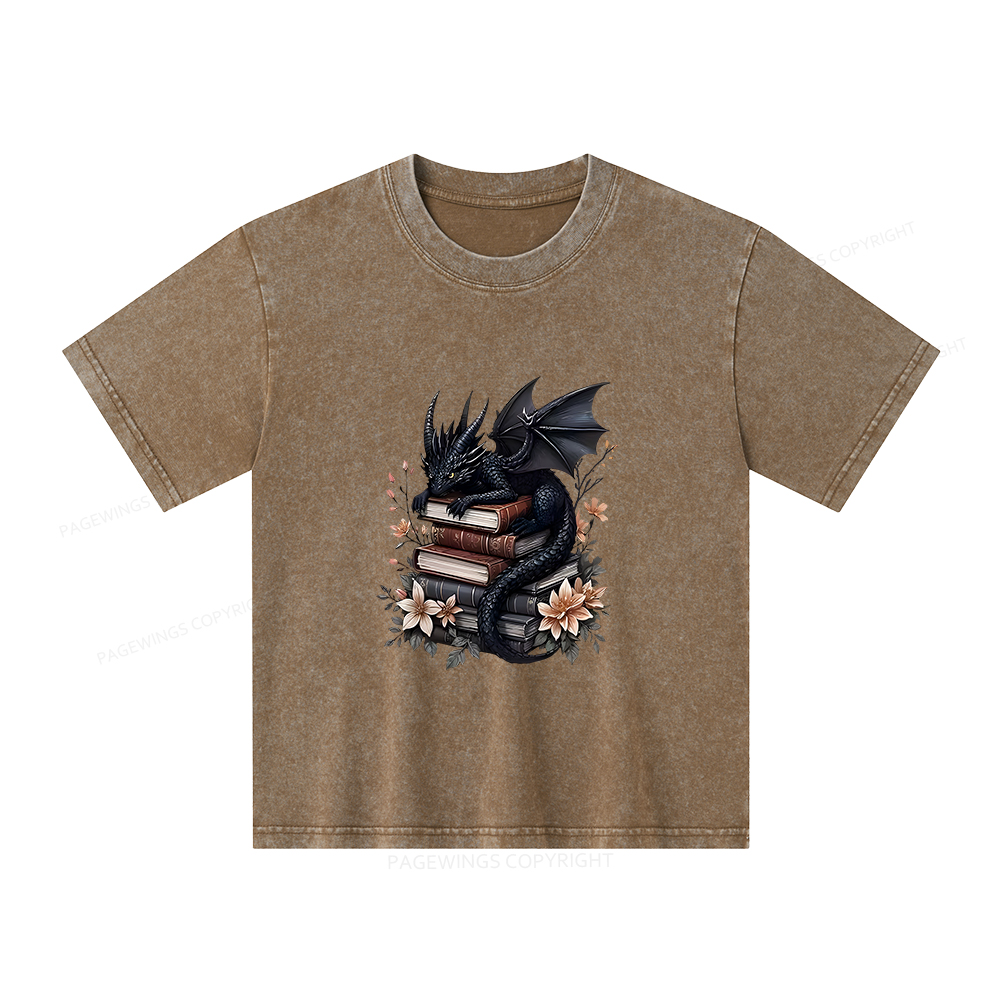 Pagewings Black Dragon Book Unisex Kids Washed T-shirt