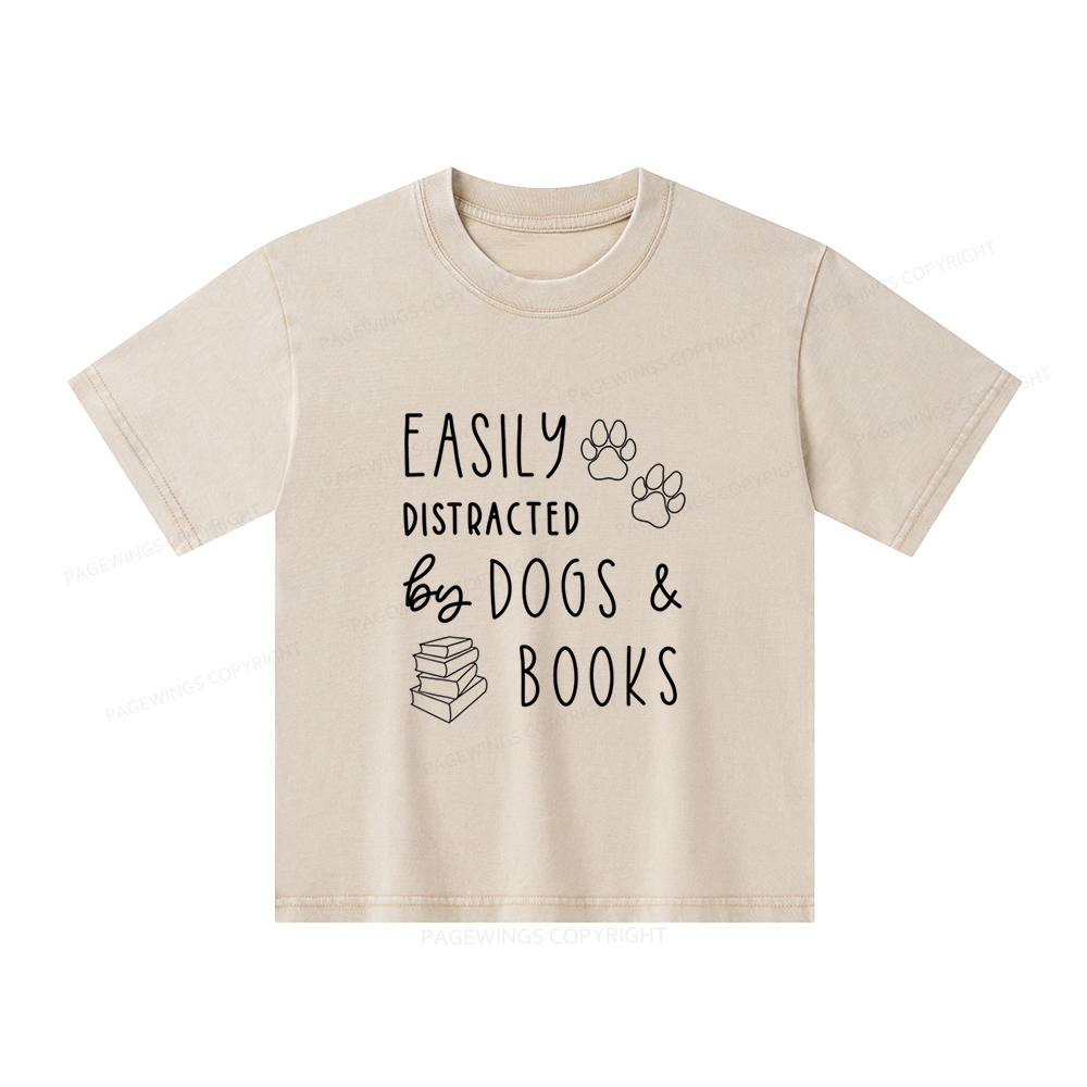 Pagewings Dogs And Books Unisex Kids Washed T-shirt