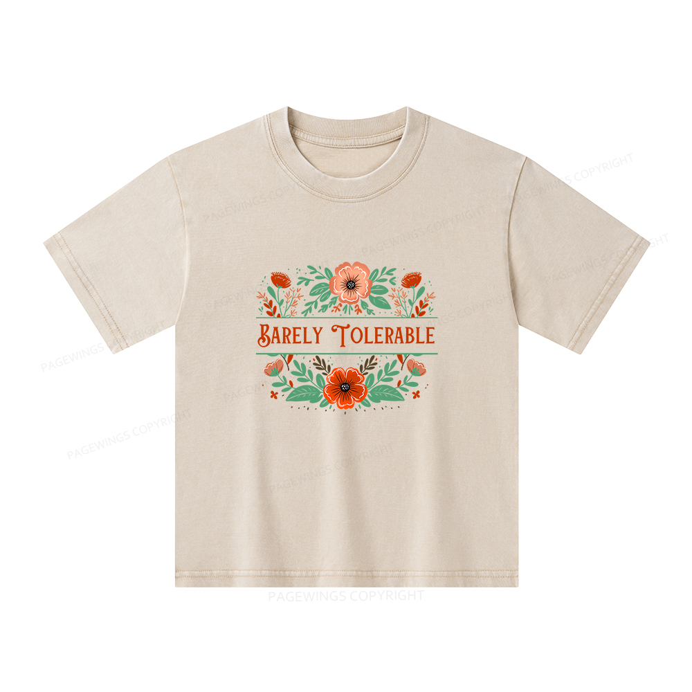 Pagewings Barely Tolerable Book Lover Bookish Unisex Kids Washed T-shirt