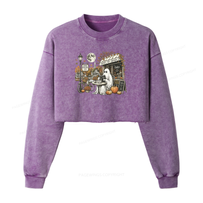 Pagewings Stars Hollow Ghost Washed Crop Sweatshirt
