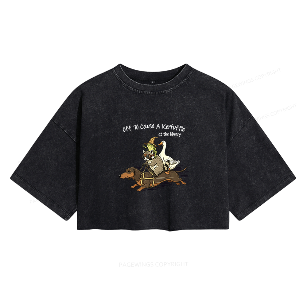 Pagewings Off To Cause A Kerfuffle At The Library Women's Washed Cropped T-shirt