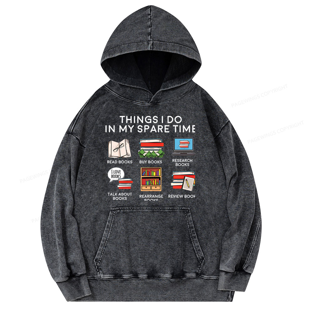 Pagewings Books Reading In My Spare Time Unisex Washed Hoodie