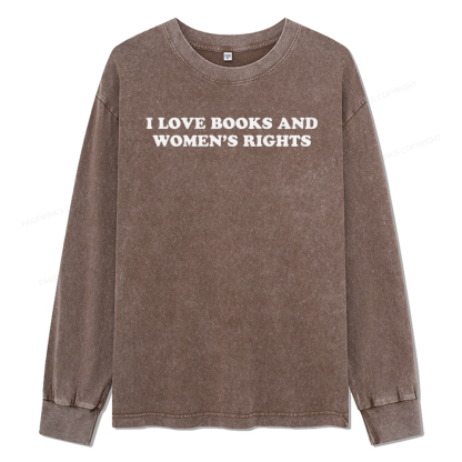 Pagewings I Love Books And Women's Rights Unisex Washed Long Sleeve T-shirt