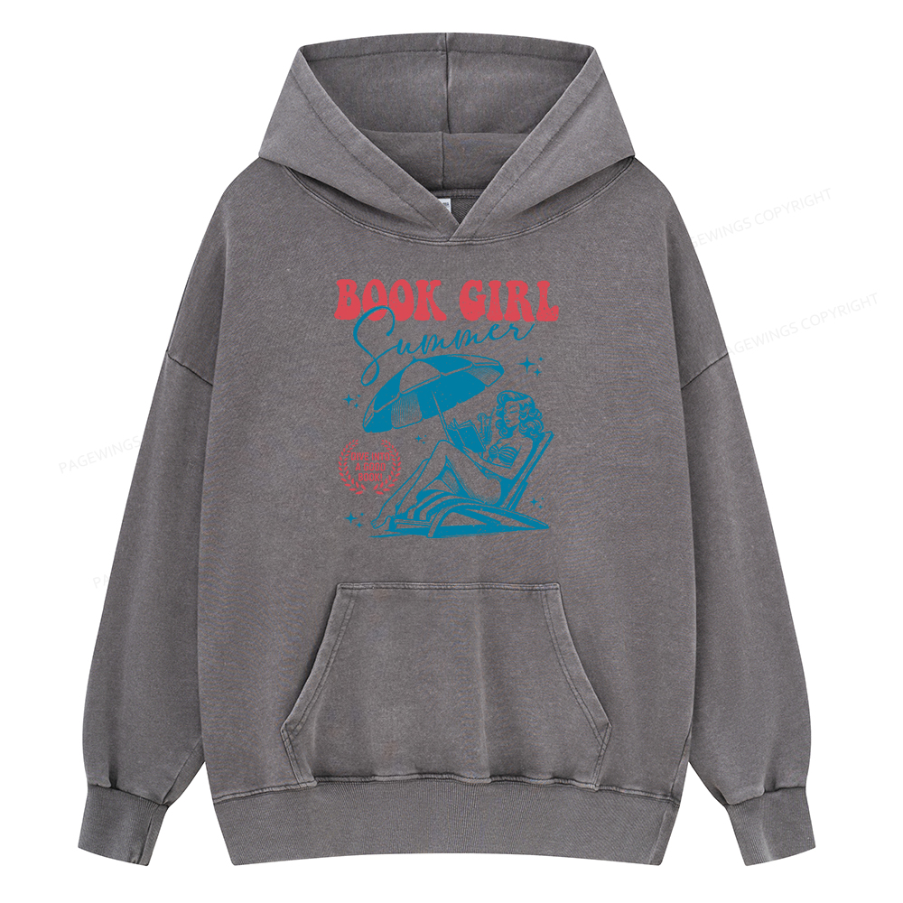 Pagewings Book Girl Summer Unisex Washed Hoodie