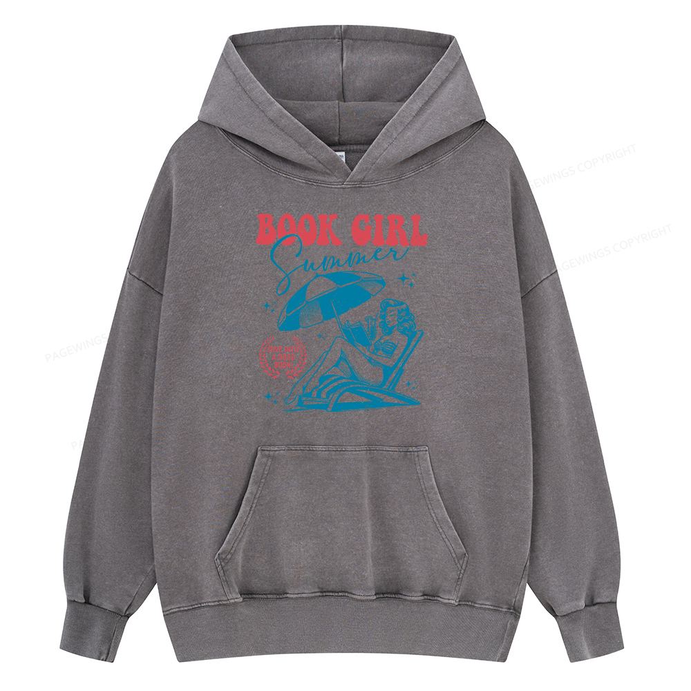 Pagewings Book Girl Summer Unisex Washed Hoodie