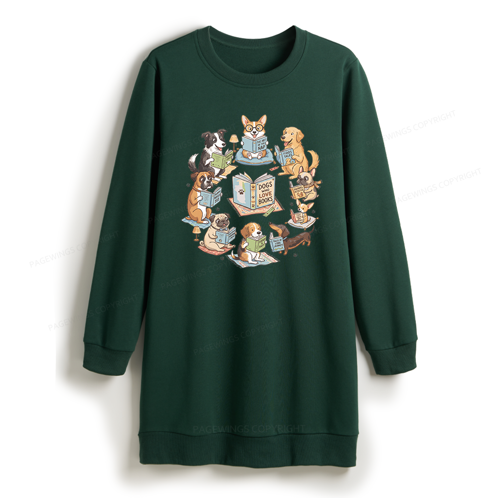 Pagewings Funny Dog Reading Sweatshirt Dress