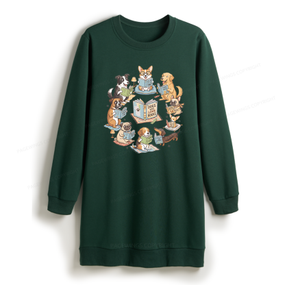Pagewings Funny Dog Reading Sweatshirt Dress