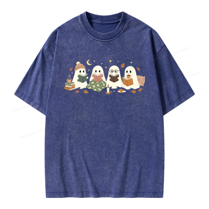 Pagewings Ghost Reading Club Unisex Washed T-shirt