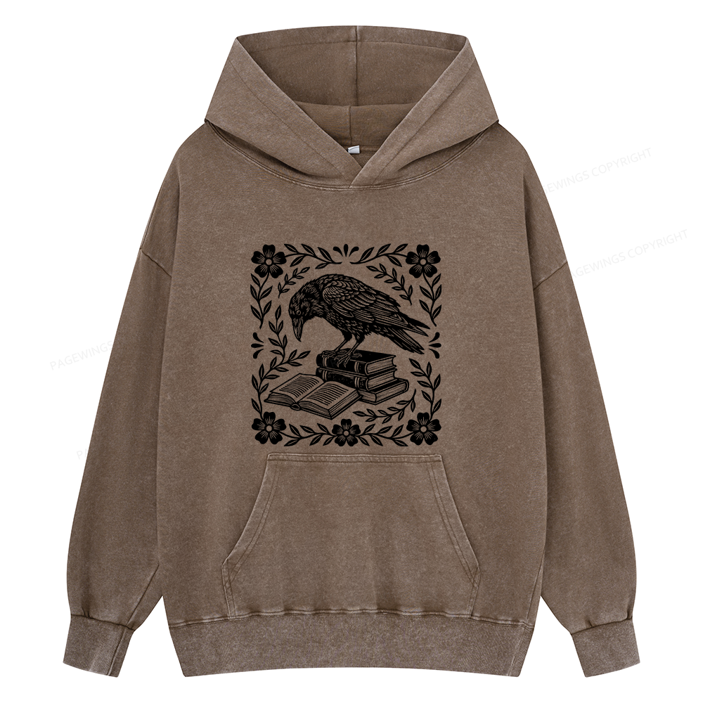 Pagewings Bookish Raven Unisex Washed Hoodie