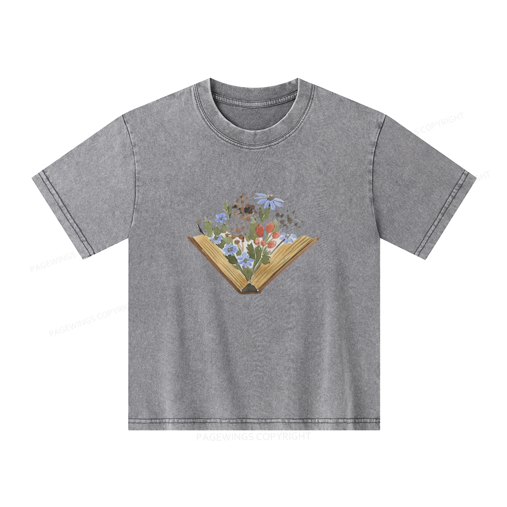 Pagewings Wildflowers Book Unisex Kids Washed T-shirt