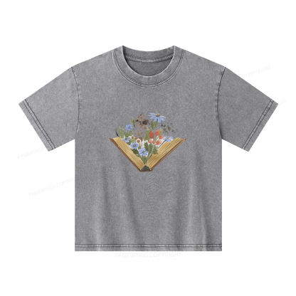 Pagewings Wildflowers Book Unisex Kids Washed T-shirt