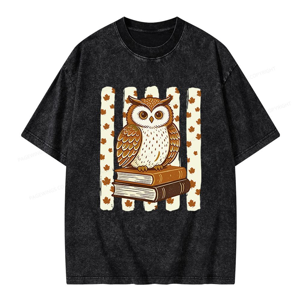 Pagewings Owl Bookworm Unisex Washed T-shirt