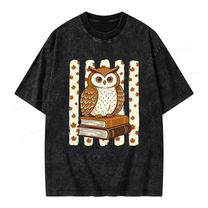 Pagewings Owl Bookworm Unisex Washed T-shirt
