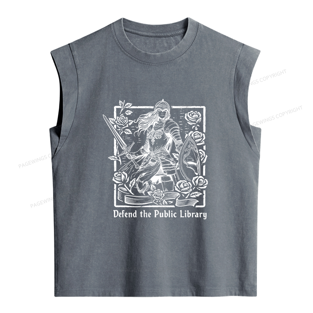 Pagewings Defend The Public Library Women's Washed Tank Top