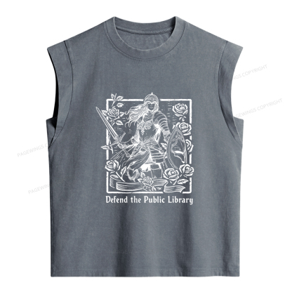 Pagewings Defend The Public Library Women's Washed Tank Top